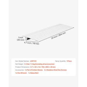 door threshold ramp, 1 inch rise, aluminum alloy threshold ramp rated 800 lbs load capacity, handicap ramps for home steps for wheelchair, scooters, power chairs, walkers, bicycle, tricycle