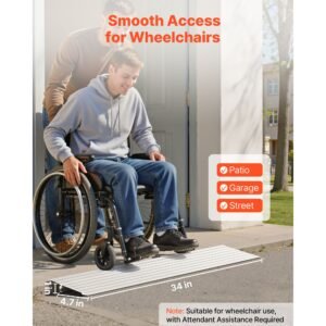 Door Threshold Ramp, 1 inch Rise, Aluminum Alloy Threshold Ramp Rated 800 lbs Load Capacity, Handicap Ramps for Home Steps for Wheelchair, Scooters, Power Chairs, Walkers, Bicycle, Tricycle