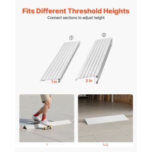 door threshold ramp, 2 inch rise, aluminum alloy threshold ramp rated 800 lbs load capacity, handicap ramps for home steps for wheelchair, scooters, power chairs, walkers, bicycle, tricycle