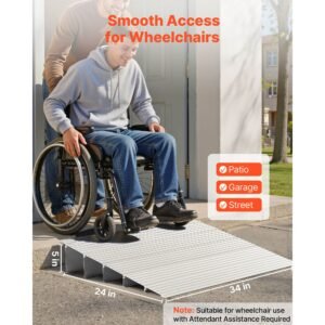 door threshold ramp, 5 inch rise, aluminum alloy threshold ramp rated 800 lbs load capacity, handicap ramps for home steps for wheelchair, scooters, power chairs, walkers, bicycle, tricycle