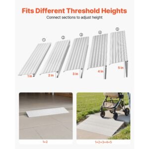 door threshold ramp, 5 inch rise, aluminum alloy threshold ramp rated 800 lbs load capacity, handicap ramps for home steps for wheelchair, scooters, power chairs, walkers, bicycle, tricycle