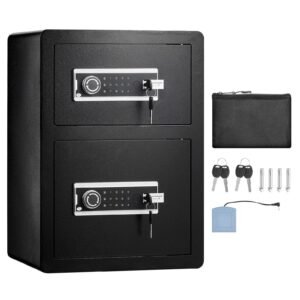 Double Doors 3.5 cu.ft Safe Box with Key Lock & Password, Safe Lock Box with Fireproof Bag, Key Rack, LED Light and 2 Height Adjustable and Removable Divider