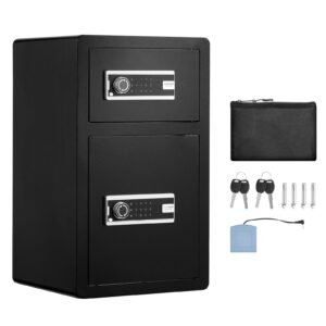 Double Doors 4.5 cu.ft Safe Box with Key Lock & Password, Safe Lock Box with Fireproof Bag, Key Rack, LED Light and 2 Height Adjustable and Removable Divider