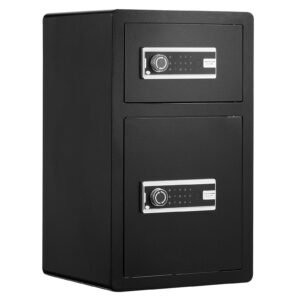 double doors 4.5 cu.ft safe box with key lock & password, safe lock box with fireproof bag, key rack, led light and 2 height adjustable and removable divider