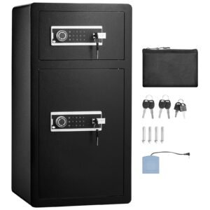 Double Doors 5.5 cu.ft Safe Box with Key Lock & Password, Safe Lock Box with Fireproof Bag, Key Rack, LED Light, 2 Height Adjustable and Removable Divider and 1 Cabinet