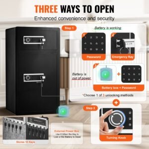 double doors 7.2 cu.ft safe box with key lock & password, safe lock box with fireproof bag, key rack, led light and 2 height adjustable and removable divider