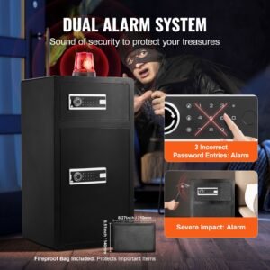 double doors 7.2 cu.ft safe box with key lock & password, safe lock box with fireproof bag, key rack, led light and 2 height adjustable and removable divider