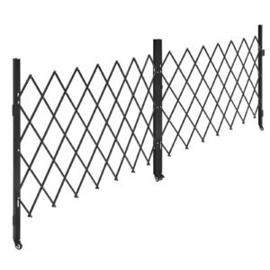 Double Folding Security Gate, Lockable Scissor Gate with 360° Swivel Casters, Outdoor Barricade Steel Retractable Gates, for Entry Security, Garage, Warehouse & Pool, 129.92 x 63.19 in (W x H)