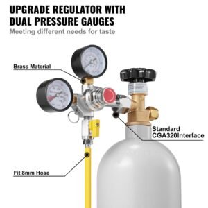 double gauge regulator, co2 regulator gauge with 0 60psi, heavy duty co2 gauge gas system, draft beer regulator with check valve, adjustable pressure regulator for draft beer homebrew, cga320