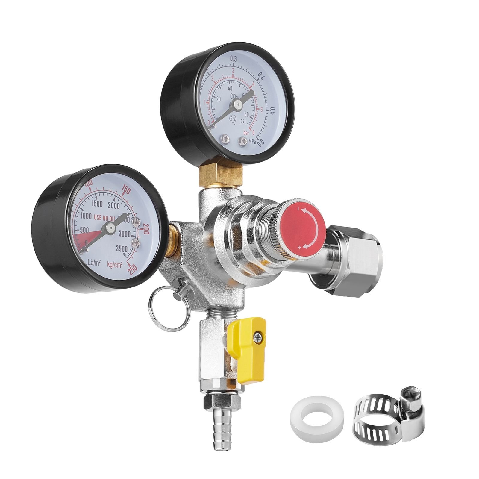 double gauge regulator, co2 regulator gauge with 0 60psi, heavy duty co2 gauge gas system, draft beer regulator with check valve, adjustable pressure regulator for draft beer homebrew, cga320