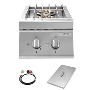 Double Grilling Side Burners, 2 x 15,000BTU Liquid Propane Side Burner for Outdoor Kitchen, Convertible to Natural Gas, 304 Stainless Steel Built-in Double Grill Burners for BBQ Grill Island