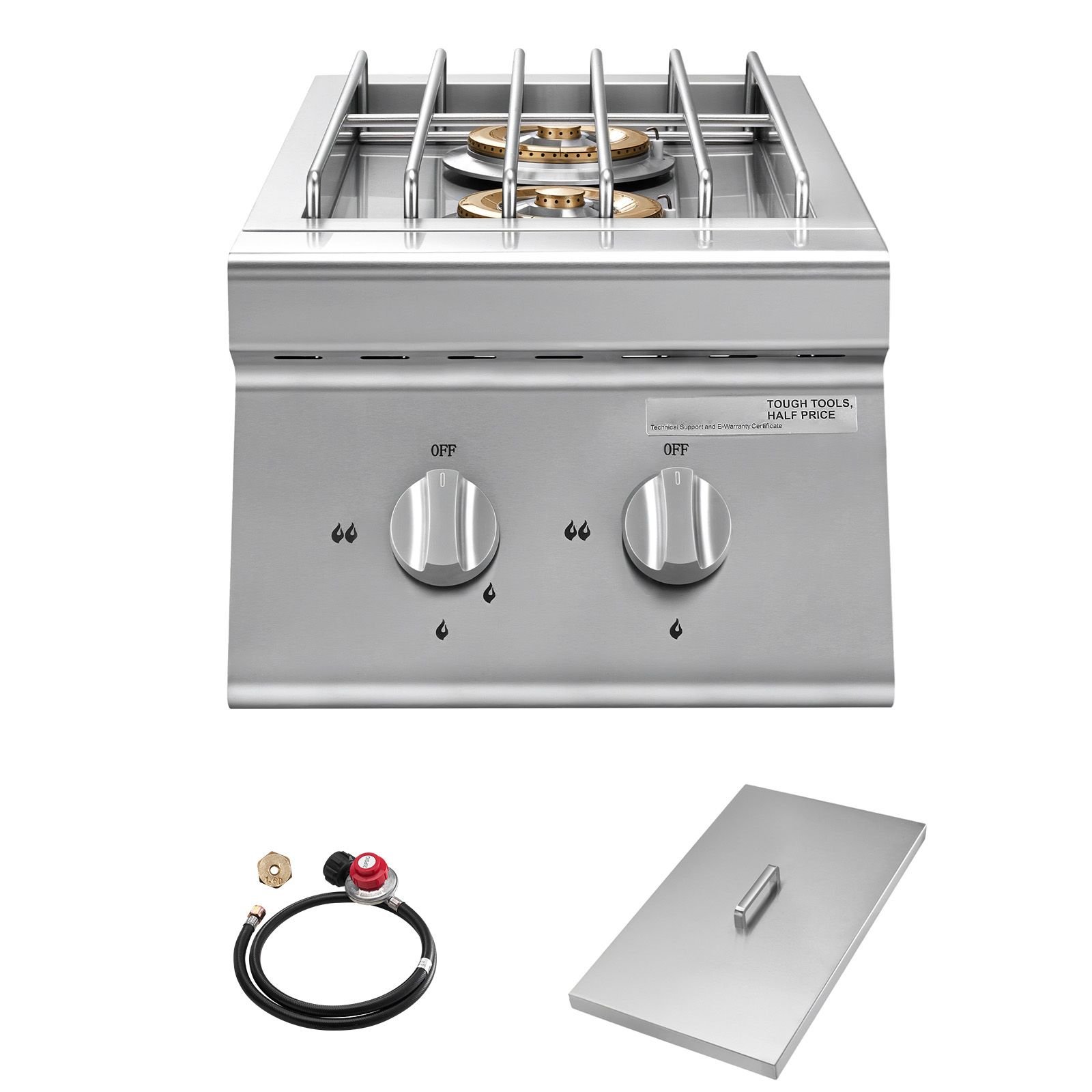 double grilling side burners, 2 x 15,000btu liquid propane side burner for outdoor kitchen, convertible to natural gas, 304 stainless steel built in double grill burners for bbq grill island