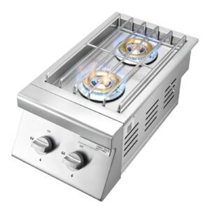 double grilling side burners, 2 x 15,000btu liquid propane side burner for outdoor kitchen, convertible to natural gas, 304 stainless steel built in double grill burners for bbq grill island