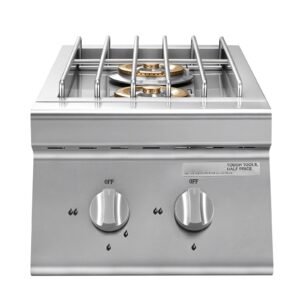 double grilling side burners, 2 x 15,000btu liquid propane side burner for outdoor kitchen, convertible to natural gas, 304 stainless steel built in double grill burners for bbq grill island