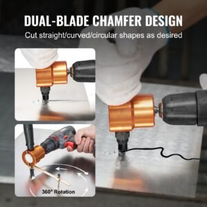 double head sheet metal nibbler cutter, 360 degree metal nibbler drill attachment with extra punch and die, cutting hole accessory and step drill bit, for straight curve and circle cutting