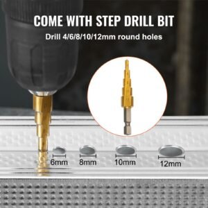 double head sheet metal nibbler cutter, 360 degree metal nibbler drill attachment with extra punch and die, cutting hole accessory and step drill bit, for straight curve and circle cutting