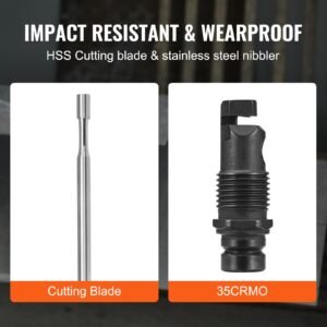 double head sheet metal nibbler cutter, 360 degree metal nibbler drill attachment with extra punch and die, cutting hole accessory and step drill bit, for straight curve and circle cutting