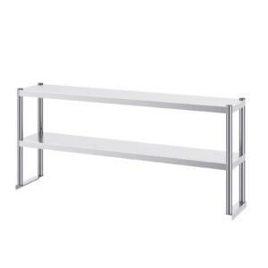 Double Overshelf, Double Tier Stainless Steel Overshelf, 12 x 60 Inch Double Deck Overshelf, Height Adjustable Overshelf Prep Work Table for Kitchen, Restaurant and Workshop