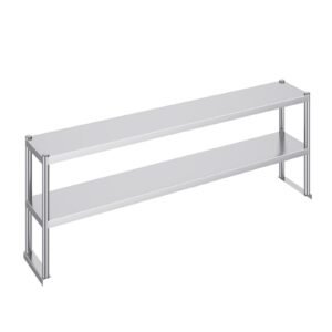 double overshelf, double tier stainless steel overshelf, 12 x 72 inch double deck overshelf, height adjustable overshelf prep work table for kitchen, restaurant and workshop