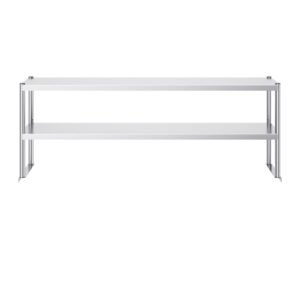 double overshelf, double tier stainless steel overshelf, 12 x 72 inch double deck overshelf, height adjustable overshelf prep work table for kitchen, restaurant and workshop