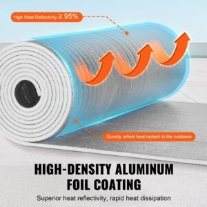 double reflective insulation roll, foam core radiant barrier, 15.1mm 48 in x 25 ft, double sided aluminum foil epe foam heat reflective shield, thermal insulation roll for window rv roof