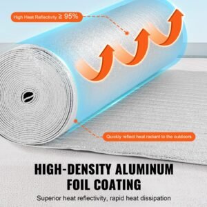 double reflective insulation roll, foam core radiant barrier, 3.2 mm 48 in x 50 ft, double sided aluminum foil epe foam heat reflective shield, thermal insulation roll for window rv roof