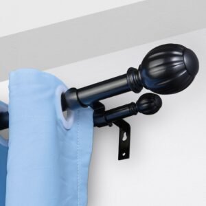 Double Rod Curtain Rods, 36-72 inches(3-6ft) Adjustable Length, Black Double Curtain Rods with Round Finials, 1" and 3/4" Diameter, Double Window Drapery Rod for Sheer and Blackout Curtains