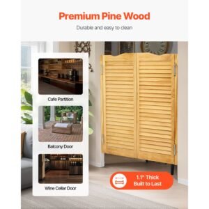 double saloon doors, 32"w x 42" h arched top interior swinging cafe doors, premium pine wood, with hinges & hardware kit, easy to install, for hallway kitchen bar pub entrance, log color
