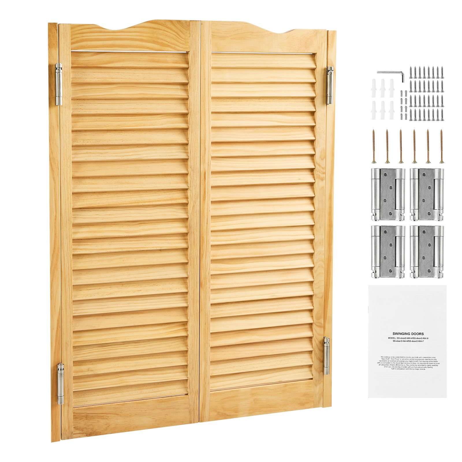 double saloon doors, 32"w x 42" h arched top interior swinging cafe doors, premium pine wood, with hinges & hardware kit, easy to install, for hallway kitchen bar pub entrance, log color