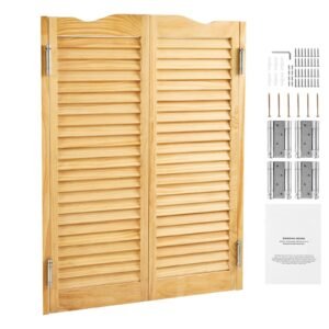 Double Saloon Doors, 36"W x 42" H Arched Top Interior Swinging Cafe Doors, Premium Pine Wood, with Hinges & Hardware Kit, Easy to Install, for Hallway Kitchen Bar Pub Entrance, Log Color