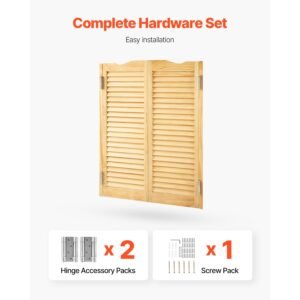 double saloon doors, 36"w x 42" h arched top interior swinging cafe doors, premium pine wood, with hinges & hardware kit, easy to install, for hallway kitchen bar pub entrance, log color