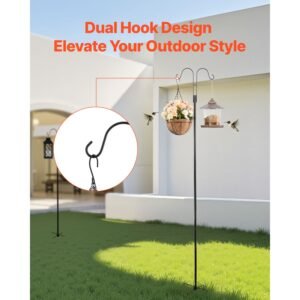 double shepherds hooks for outdoor, 8 pack 108 inch heavy duty bird feeder pole, 3/4 inch thick garden hooks for hanging hummingbird feeder, plant baskets, solar light lanterns,wind chimes