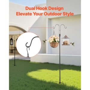 double shepherds hooks for outdoor, 8 pack 60 inch heavy duty bird feeder pole, 3/4 inch thick garden hooks for hanging hummingbird feeder, plant baskets, solar light lanterns,wind chimes