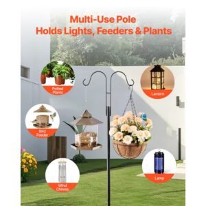 double shepherds hooks for outdoor, 8 pack 60 inch heavy duty bird feeder pole, 3/4 inch thick garden hooks for hanging hummingbird feeder, plant baskets, solar light lanterns,wind chimes