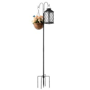 double shepherds hooks for outdoor, 8 pack 60 inch heavy duty bird feeder pole, 3/4 inch thick garden hooks for hanging hummingbird feeder, plant baskets, solar light lanterns,wind chimes