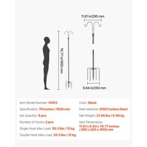 double shepherds hooks for outdoor, 8 pack 76 inch heavy duty bird feeder pole, 3/4 inch thick garden hooks for hanging hummingbird feeder, plant baskets, solar light lanterns,wind chimes
