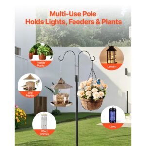 double shepherds hooks for outdoor, 8 pack 92 inch heavy duty bird feeder pole, 3/4 inch thick garden hooks for hanging hummingbird feeder, plant baskets, solar light lanterns,wind chimes