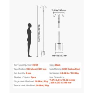 double shepherds hooks for outdoor, 8 pack 92 inch heavy duty bird feeder pole, 3/4 inch thick garden hooks for hanging hummingbird feeder, plant baskets, solar light lanterns,wind chimes