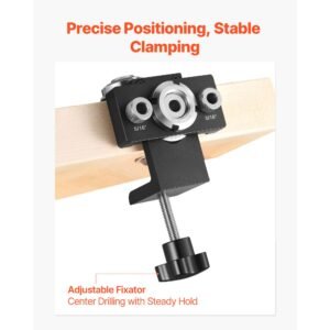 doweling jig kit, self centering dowel drill jig for straight holes, aluminum alloy woodworking joints tool with 3 size drill bits 5/16", 3/8", and 19/32", adjustable width, for wood working