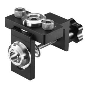 doweling jig kit, self centering dowel drill jig for straight holes, aluminum alloy woodworking joints tool with 3 size drill bits 5/16", 3/8", and 19/32", adjustable width, for wood working