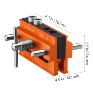 doweling jig kit, self centering dowel drill jig for straight holes, aluminum alloy woodworking tools with 6 drill guide bushings, adjustable width, for wood working, drilling and marking