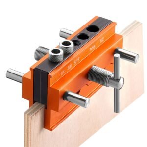 doweling jig kit, self centering dowel drill jig for straight holes, aluminum alloy woodworking tools with 6 drill guide bushings, adjustable width, for wood working, drilling and marking