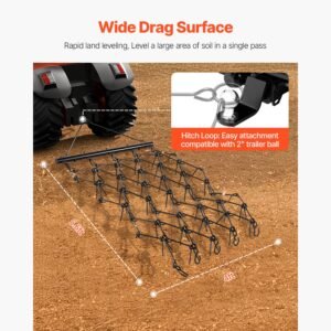 drag harrow, 4 ft x 5.6 ft durable chain harrow with 80 sharp teeth, suitable for atv utv tractor, ideal for soil preparation, seeding, smoothing landscapes, and yard gravel driveway maintenance