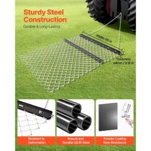 drag harrow, 4 x 5 ft chain harrow made from q235 steel, utv tractor attachments for landscape leveling or sod prepping, durable harrow rake for gravel driveway, farm field garden black
