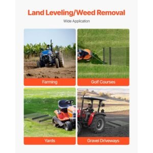 drag harrow, 4 x 5 ft chain harrow made from q235 steel, utv tractor attachments for landscape leveling or sod prepping, durable harrow rake for gravel driveway, farm field garden black
