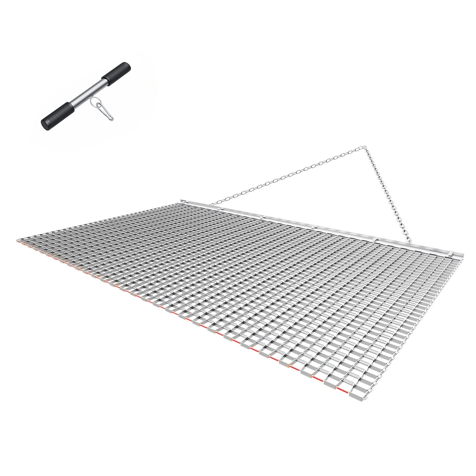 drag harrow, 6 x 3 ft, high efficiency chain harrow rake, atvs utvs tractors attachments, durable galvanized steel mesh drag mat with towing chain, for gravel driveway ruts farm field leveling