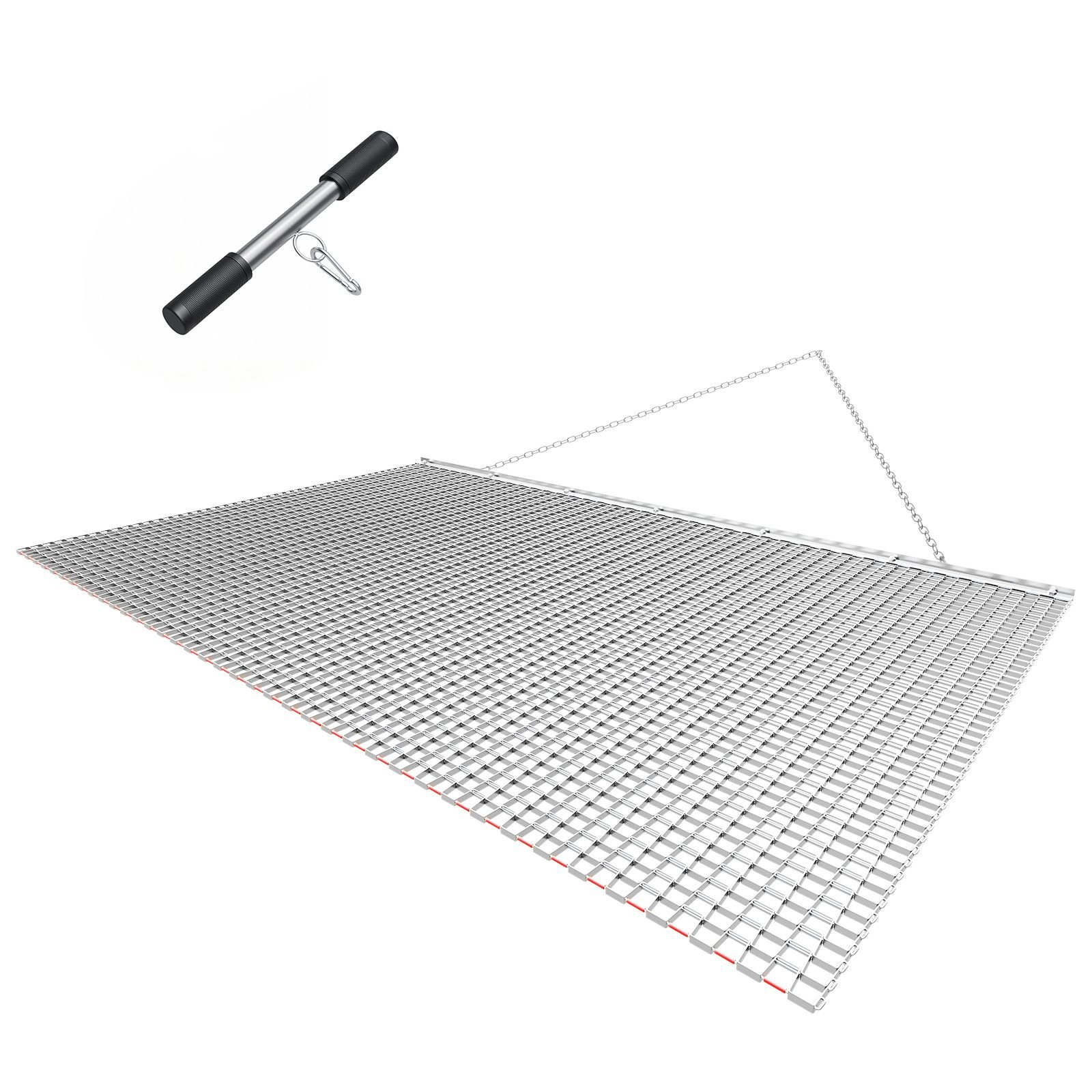 drag harrow, 6.6 x 4 ft, high efficiency chain harrow rake, atvs utvs tractors attachments, durable galvanized steel mesh drag mat with towing chain, for gravel driveway ruts farm field leveling