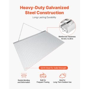 drag harrow, 6.6 x 4 ft, high efficiency chain harrow rake, atvs utvs tractors attachments, durable galvanized steel mesh drag mat with towing chain, for gravel driveway ruts farm field leveling