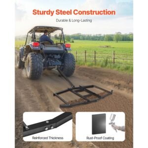 drag harrow, 74" width tow behind drag harrow, q235 steel driveway grader with adjustable bars & pin hitch, support up to 50 lbs, tractor driveway harrow for atvs, utvs, garden lawn tractors