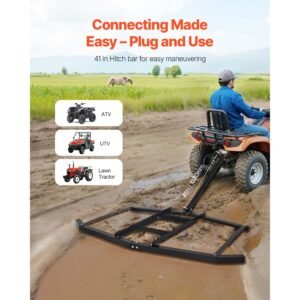 drag harrow, 74" width tow behind drag harrow, q235 steel driveway grader with adjustable bars & pin hitch, support up to 50 lbs, tractor driveway harrow for atvs, utvs, garden lawn tractors